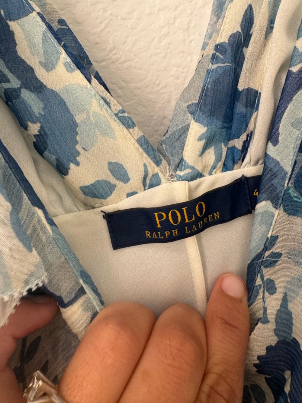 Polo by Ralph Lauren Blue & White Floral V-Neck Maxi Dress- silk - Picture 9 of 13